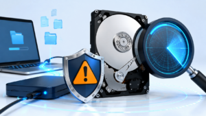 CHKDSK 실행 전 외장 저장장치에 중요한 파일을 백업하고 디스크 상태를 확인하는 모습
