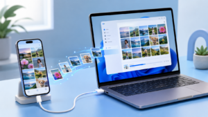 아이폰 사진을 윈도우 11로 옮기기|USB·사진 앱 사용법 2 USB 케이블로 아이폰 사진을 Windows 11 노트북의 사진 앱으로 가져오는 모습