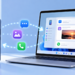 안드로이드 스마트폰과 Windows 노트북이 연결되어 알림과 사진, 통화를 주고받는 모습