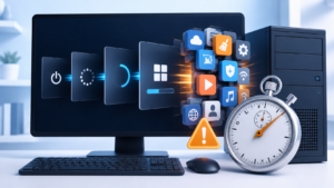 Windows 부팅 지연의 원인이 되는 시작 프로그램과 시스템 상태를 확인하는 모습
