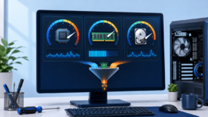 Windows 작업 관리자에서 CPU와 메모리 및 디스크 사용률을 비교하는 성능 화면