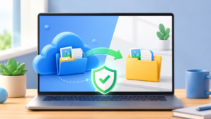 OneDrive 클라우드의 바탕화면 파일을 Windows PC의 로컬 폴더로 안전하게 옮기는 모습