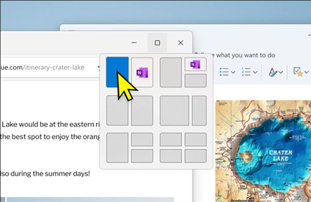 Windows 11 창 최대화 버튼에서 스냅 레이아웃을 선택하는 Microsoft 공식 화면