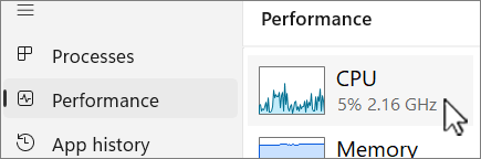 Windows 11 작업 관리자 성능 탭에서 CPU 선택